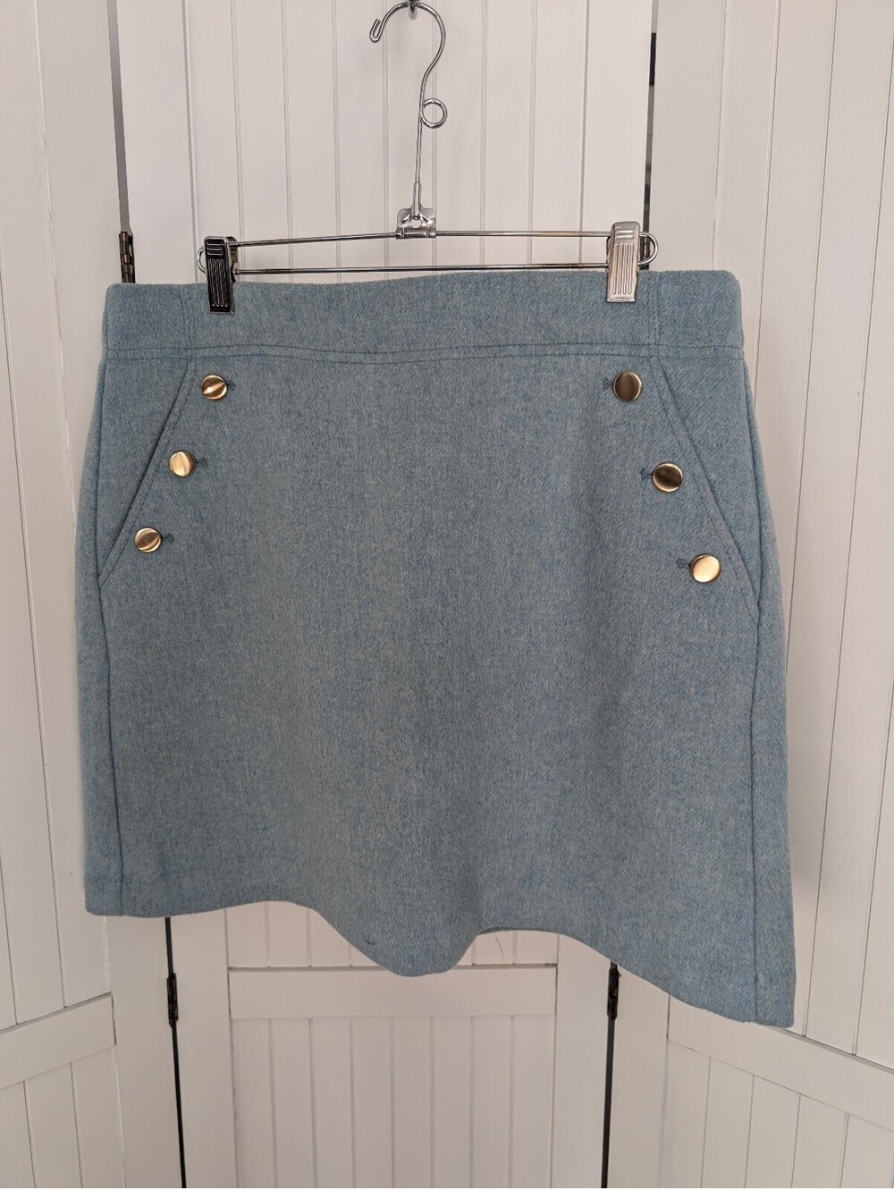 LOFT Wool Blend A Line Skirt 12 Blue Gold Button Preppy Office Fall 2019